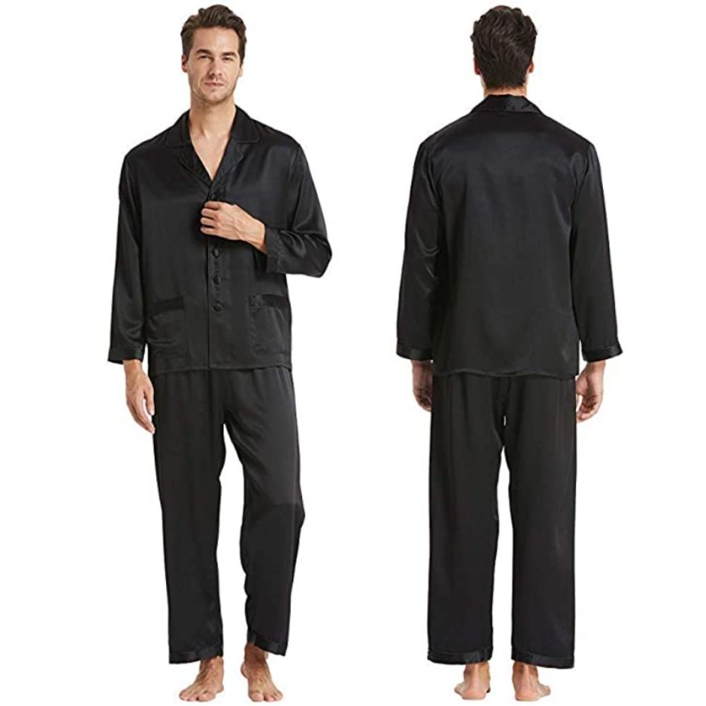 Men's black pure silk pyjama set