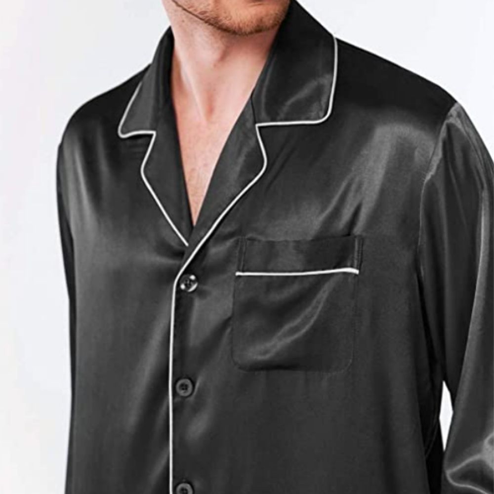 Men's black satin winter pyjama set