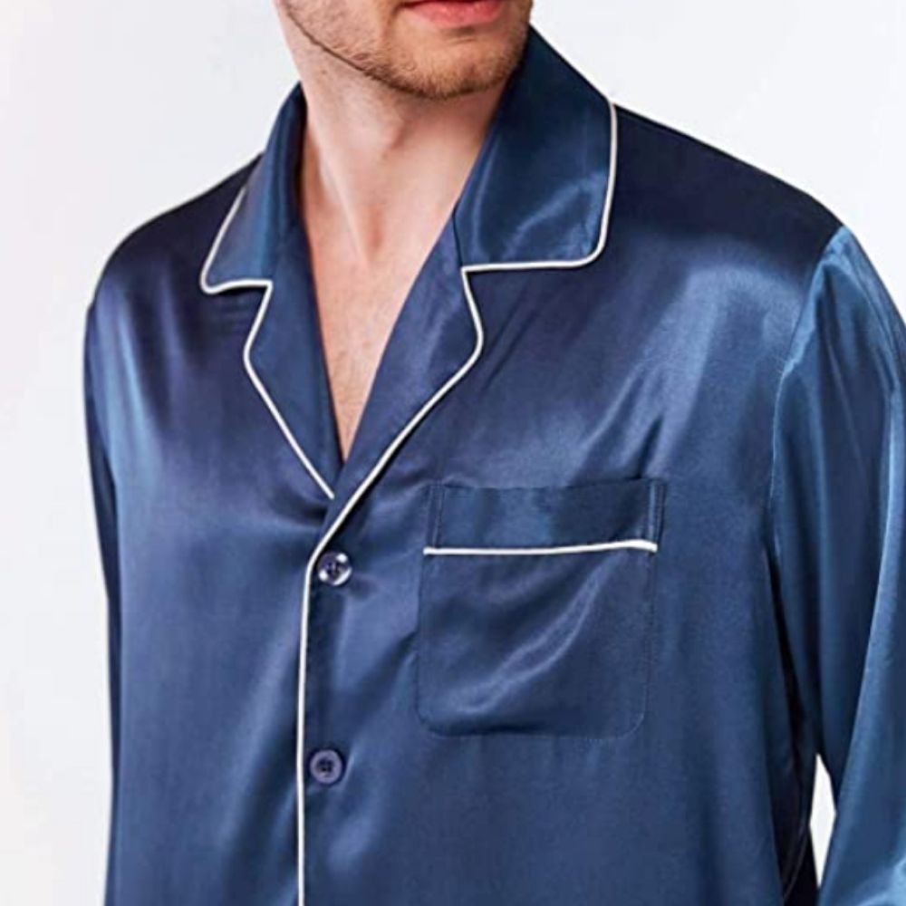 Men's blue satin winter pyjama set