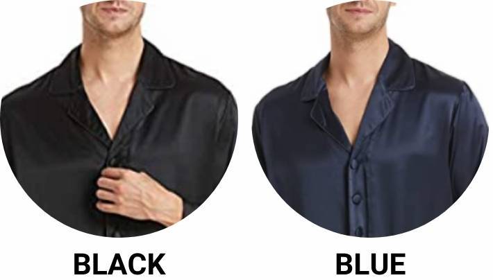 Men's silk pyjama tops in black and blue