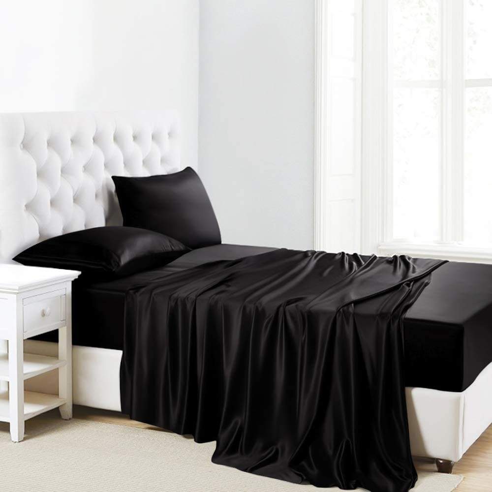 Black mulberry silk bed sheet
