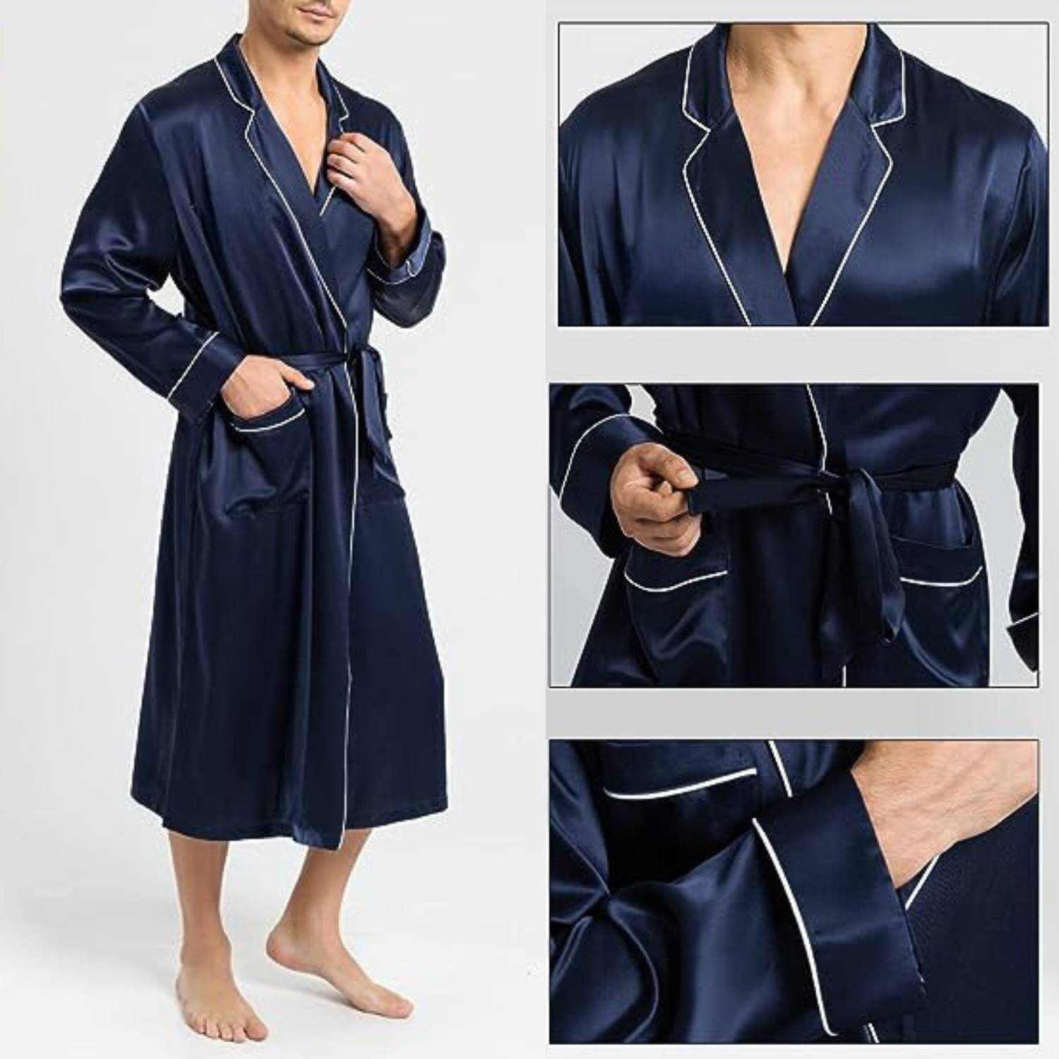 Men's long mulberry silk dressing gown