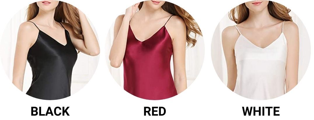 Cami set colour options: black, red and white