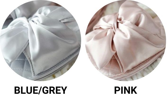 Satin slipper colour options: blue/grey and pink