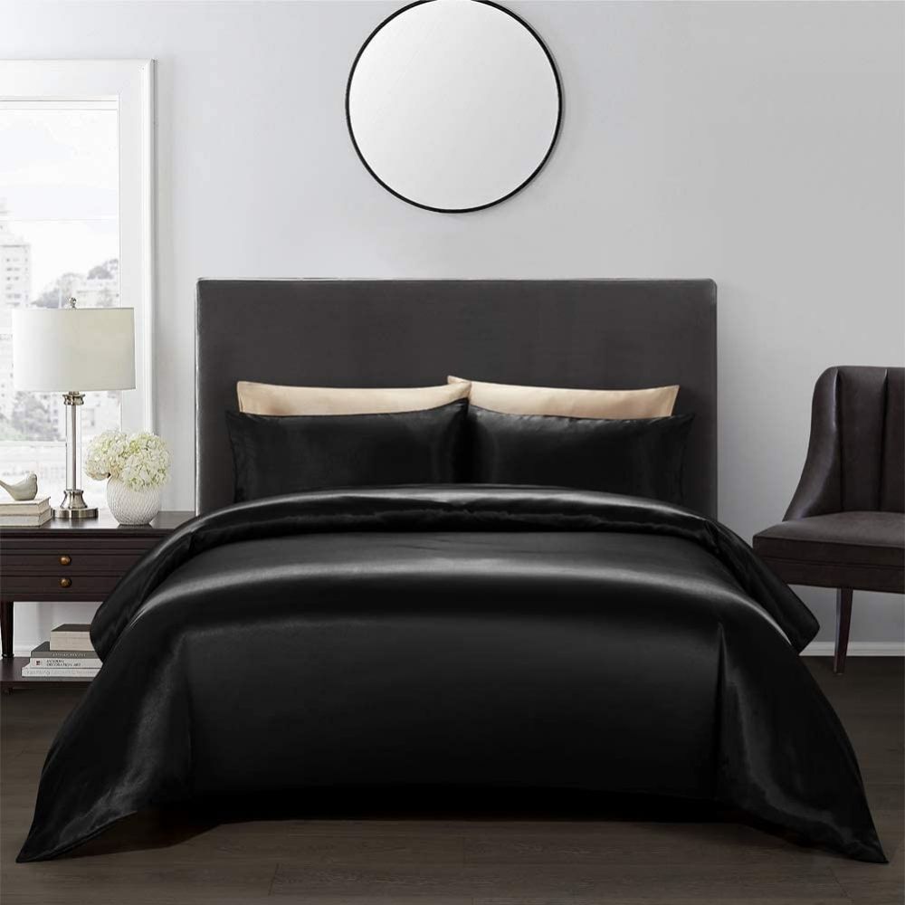 Black satin bedding set
