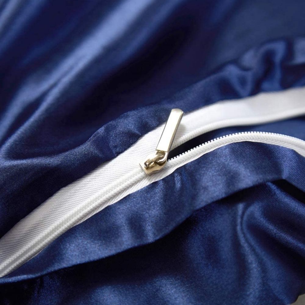 Blue satin bed sheet