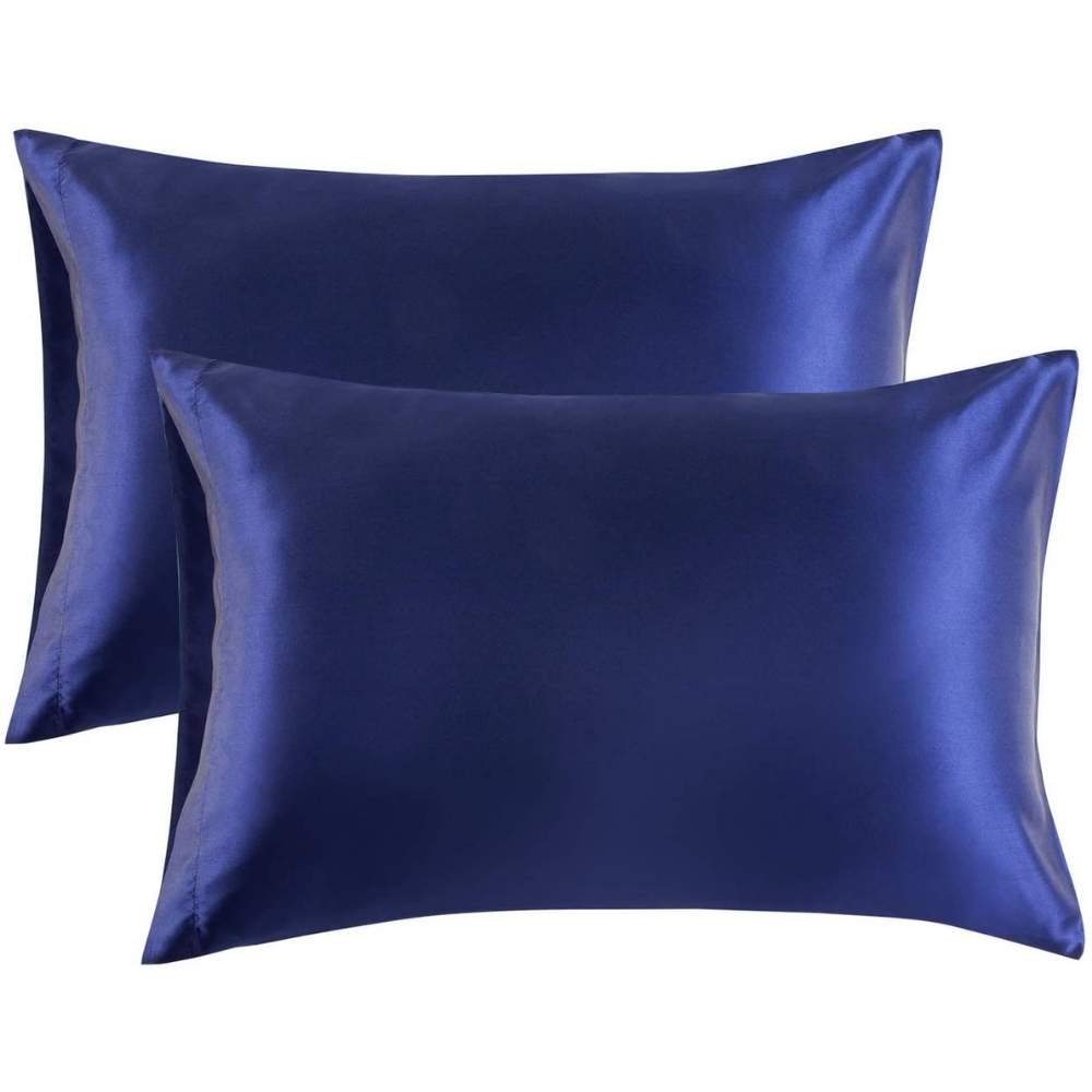 Blue polyester satin pillowcase