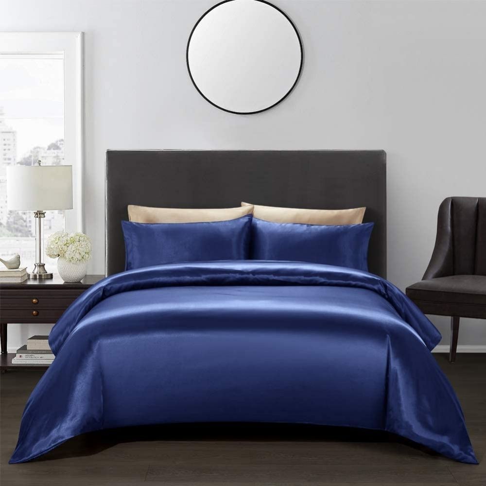 Blue satin bedding set
