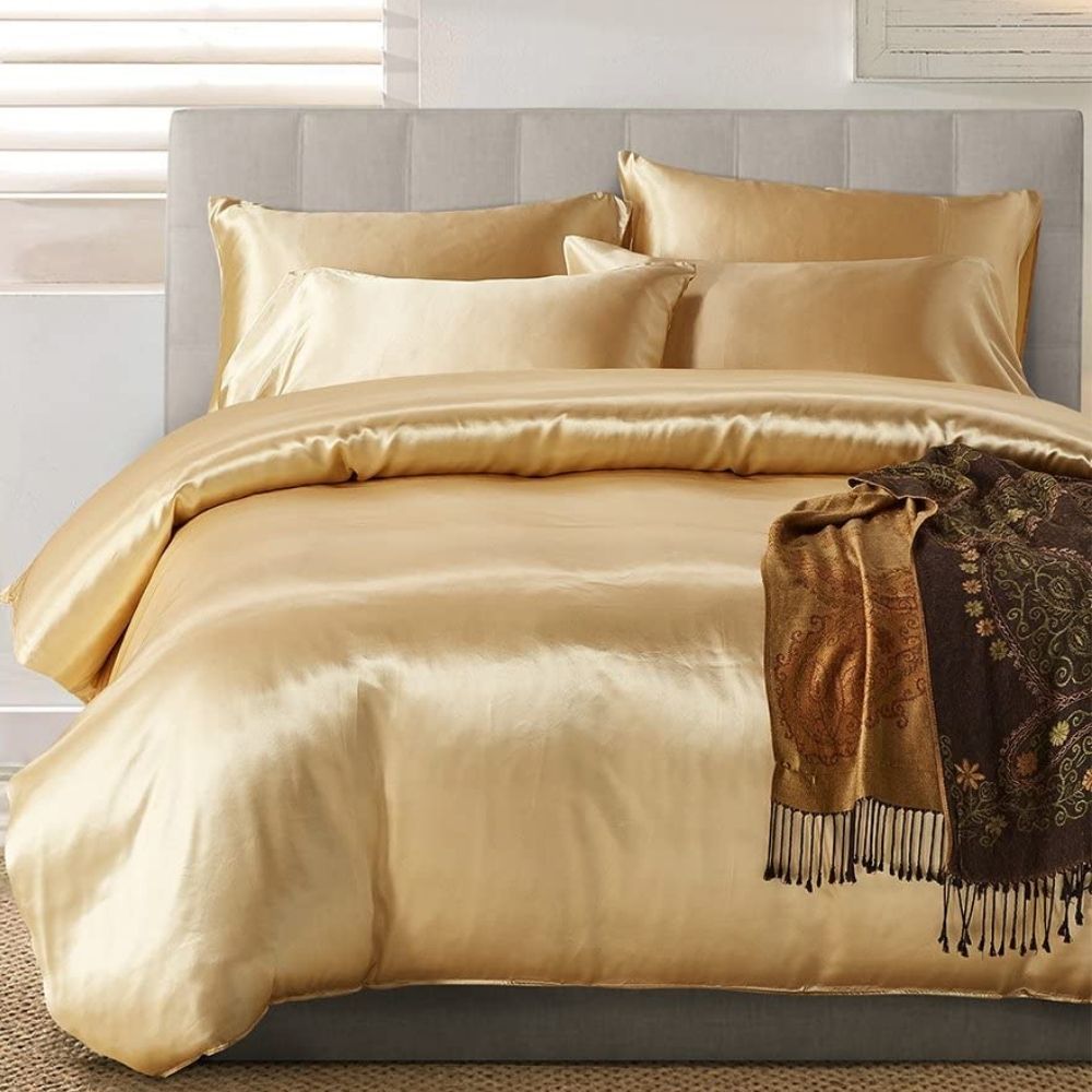 Gold satin bedding set