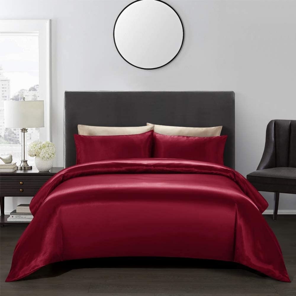 Red satin bedding set