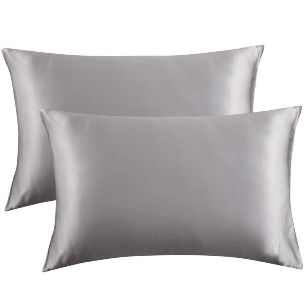 Silver polyester satin pillowcase