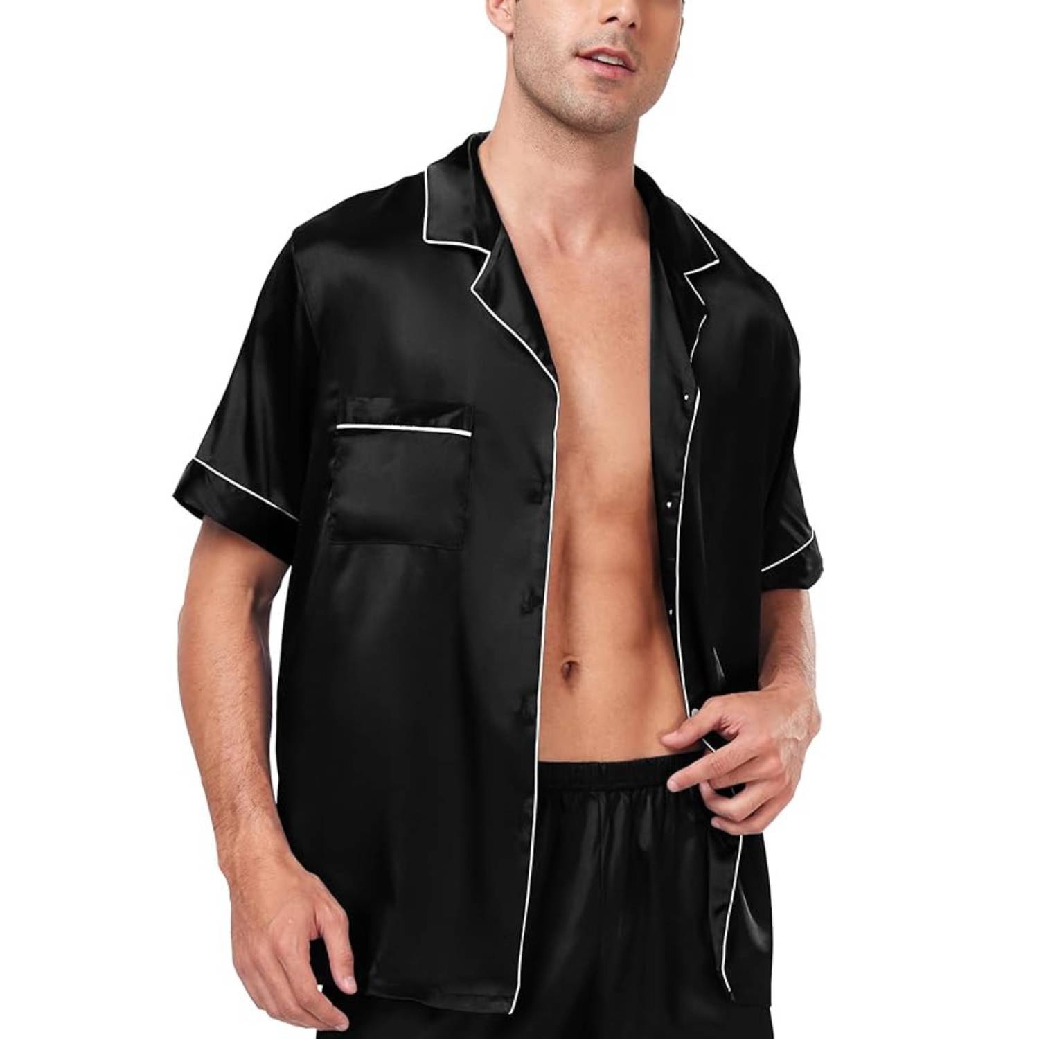 Men's black satin pyjama set