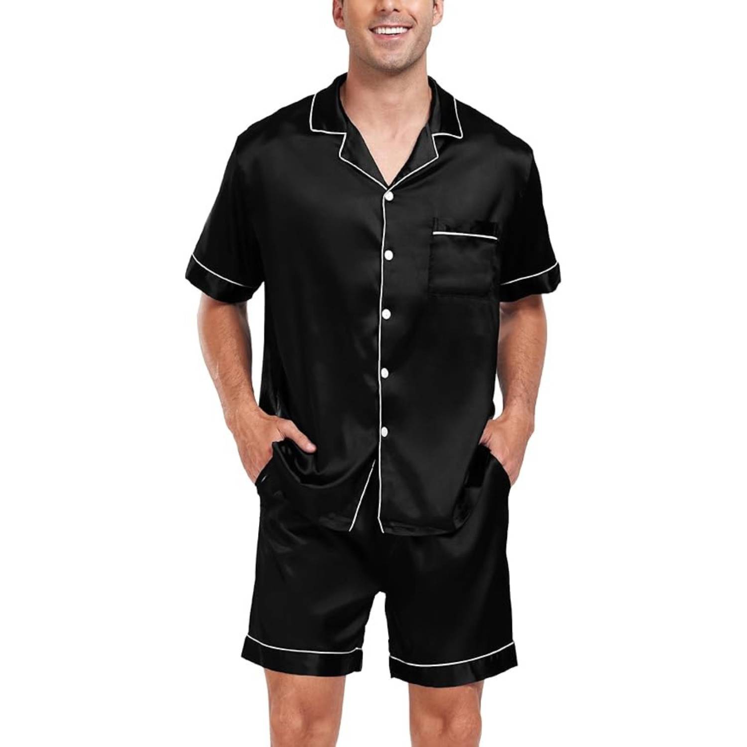 Men's black short sleeve satin pyjamas