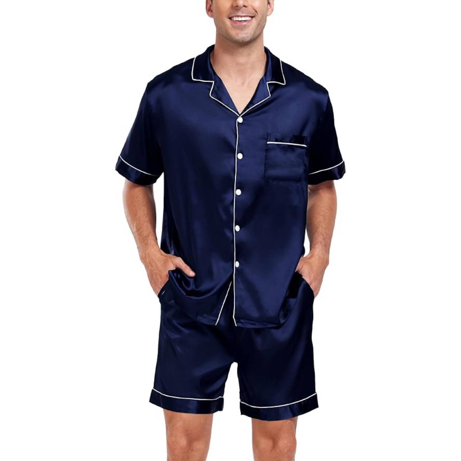 Men's blue short sleeve satin pyjamas