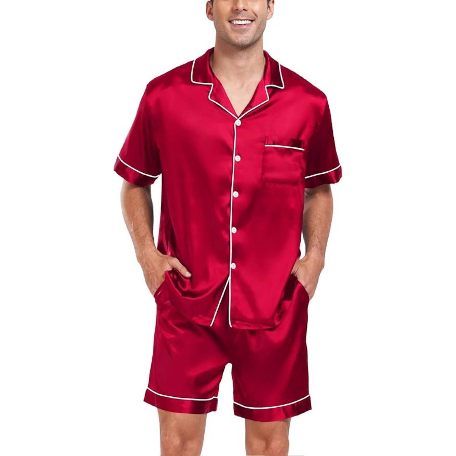 Men's red short sleeve satin pyjamas