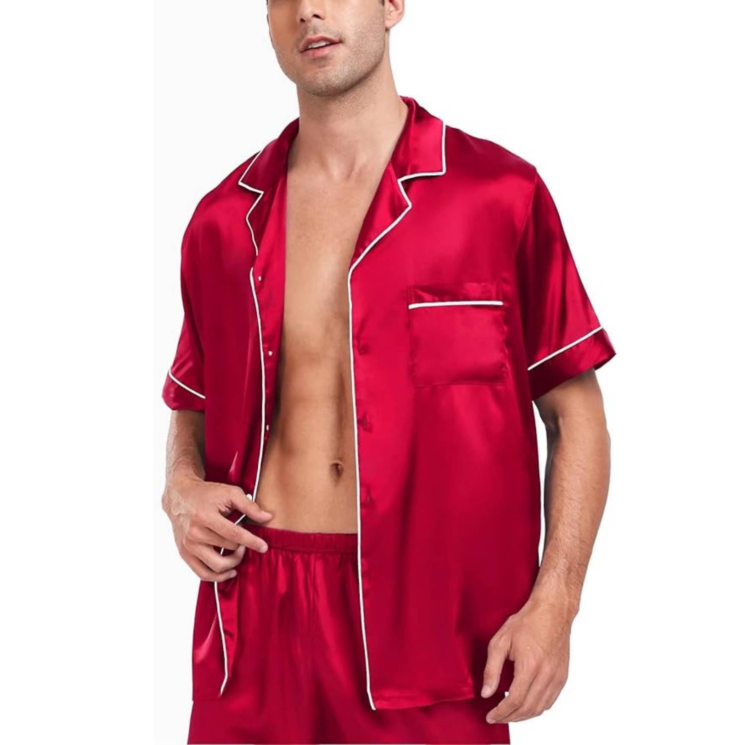 Men's red satin pyjama set