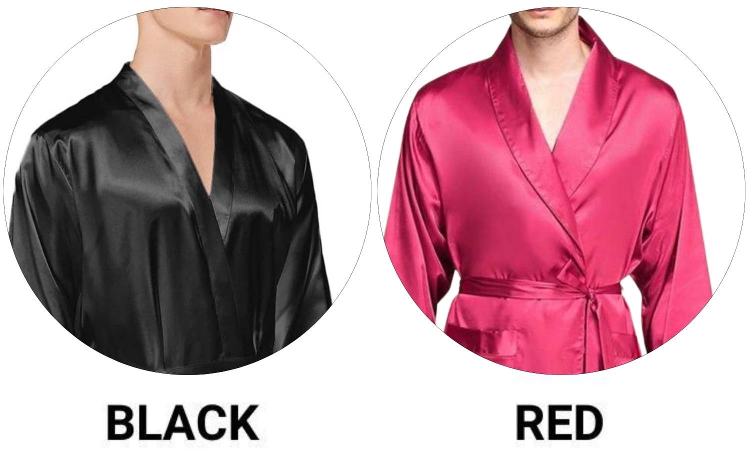 Men's satin robes in black and red