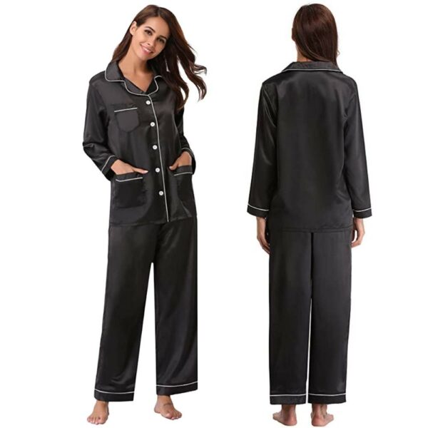 buy black imitation silk long pyjamas online